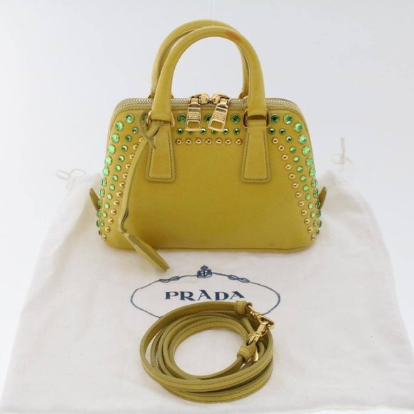 PRADA Bijoux Hand Bag Safiano leather 2way Yellow Auth - Picture 10 of 16